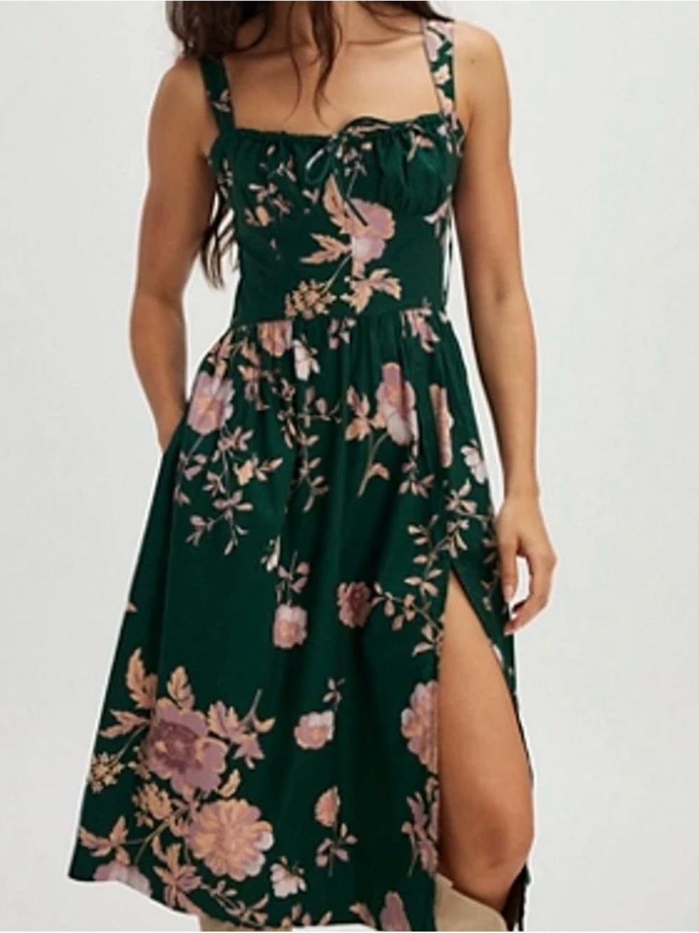 Free People Laters Baby Midi Dress Jade  green floral print cottage core